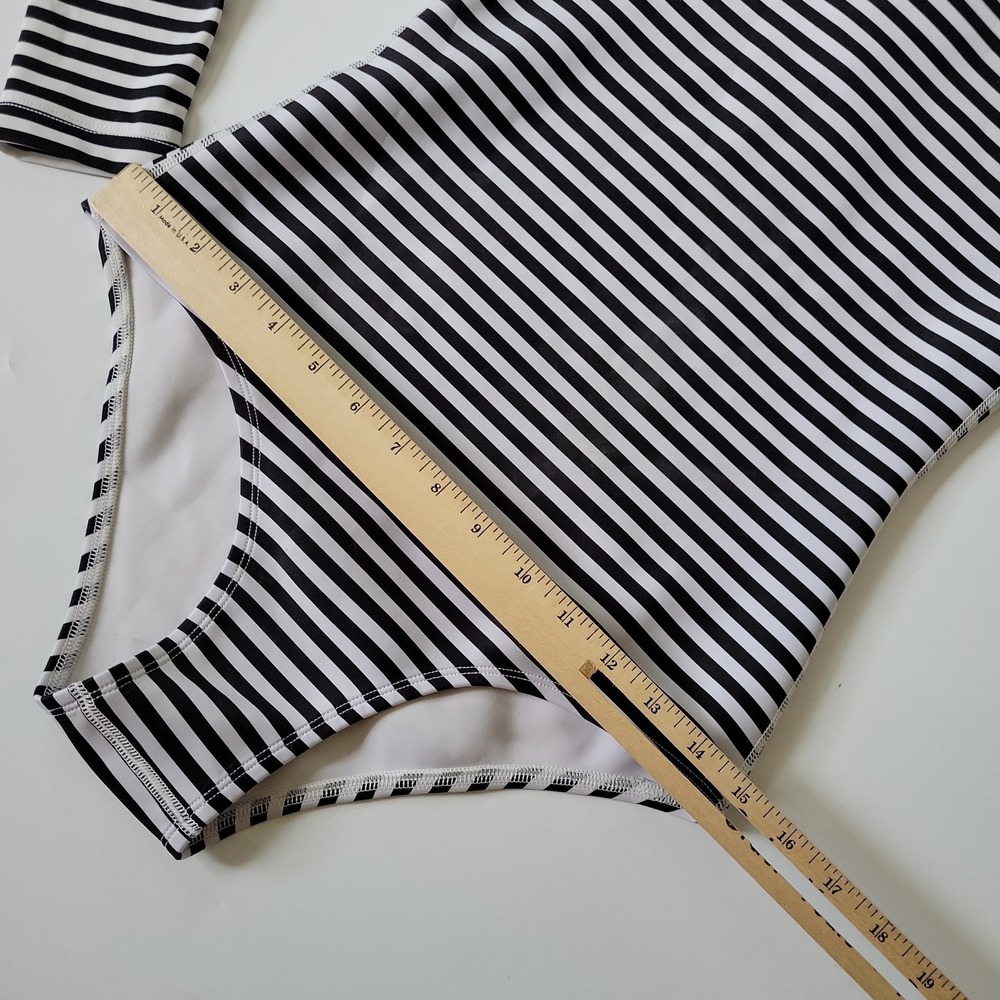 Seea Black and White Striped Long Sleeve One-Piece Swimsuit - Picture 9 of 12